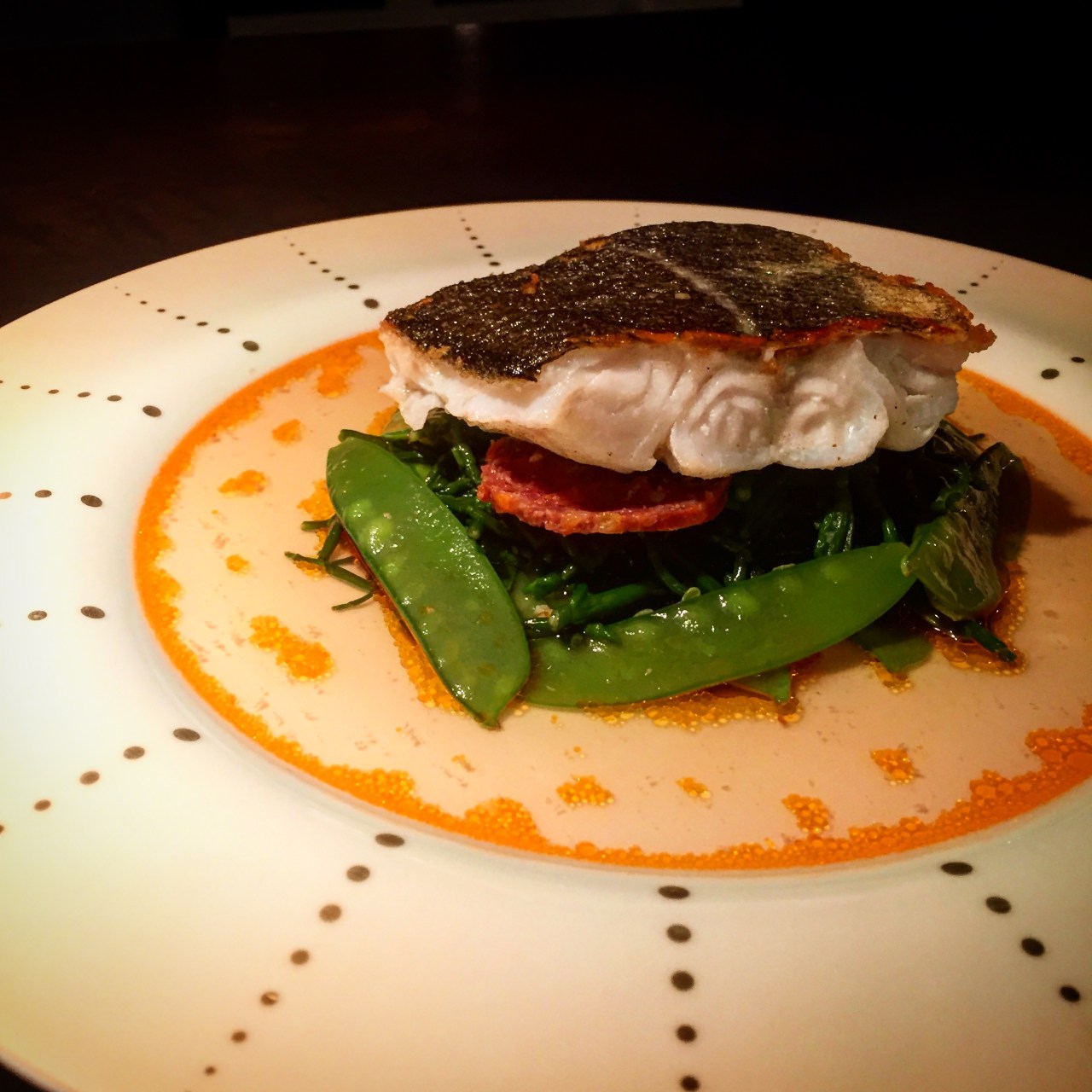 Skrei | Salicornes |&nbsp;Chorizo-Dashi